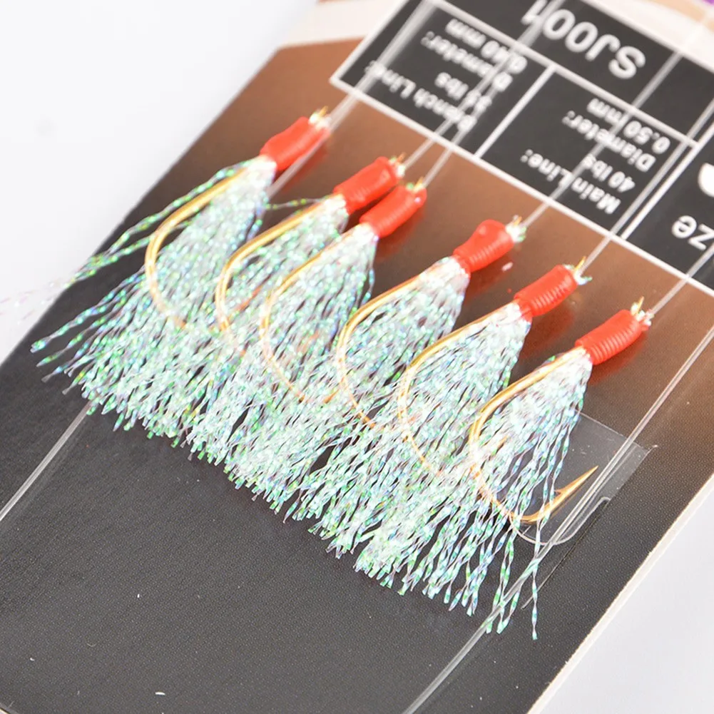 

5pcs/Pack 10/12/14/16# Sabikis Soft Fishing Lure Rigs Bait Jig Feather Lure Herring Bait With 6 Hooks Fishing Tackle Tool
