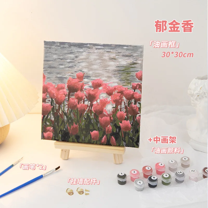 

3652Ann-Tulip diy Цифровая масляная живопись, картина маслом, акриловая Цветочная живопись, взрыв, ручная работа, пейзаж, живопись