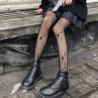 kawaii girls stockings blackwhite cute cat fishnet pantyhose gothic hollow out mesh tights harajuku hosiery for women lingerie