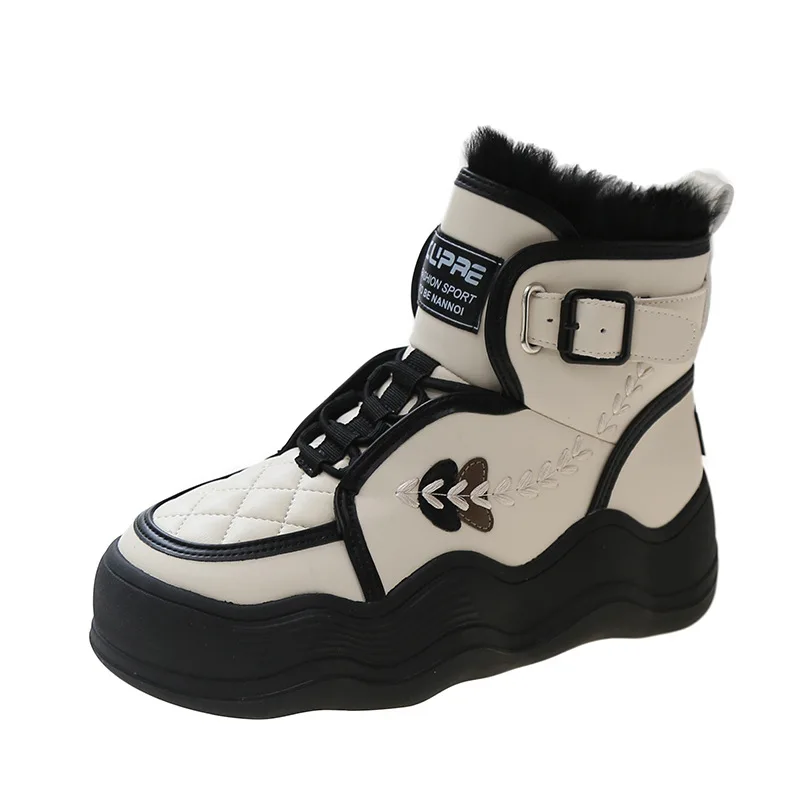 

Women's Winter Snow Boots Plush Platform Shoe Belt Buckle Thick Bottom Warm Cotton Shoes Sports Casual Fashion Women Short Boots