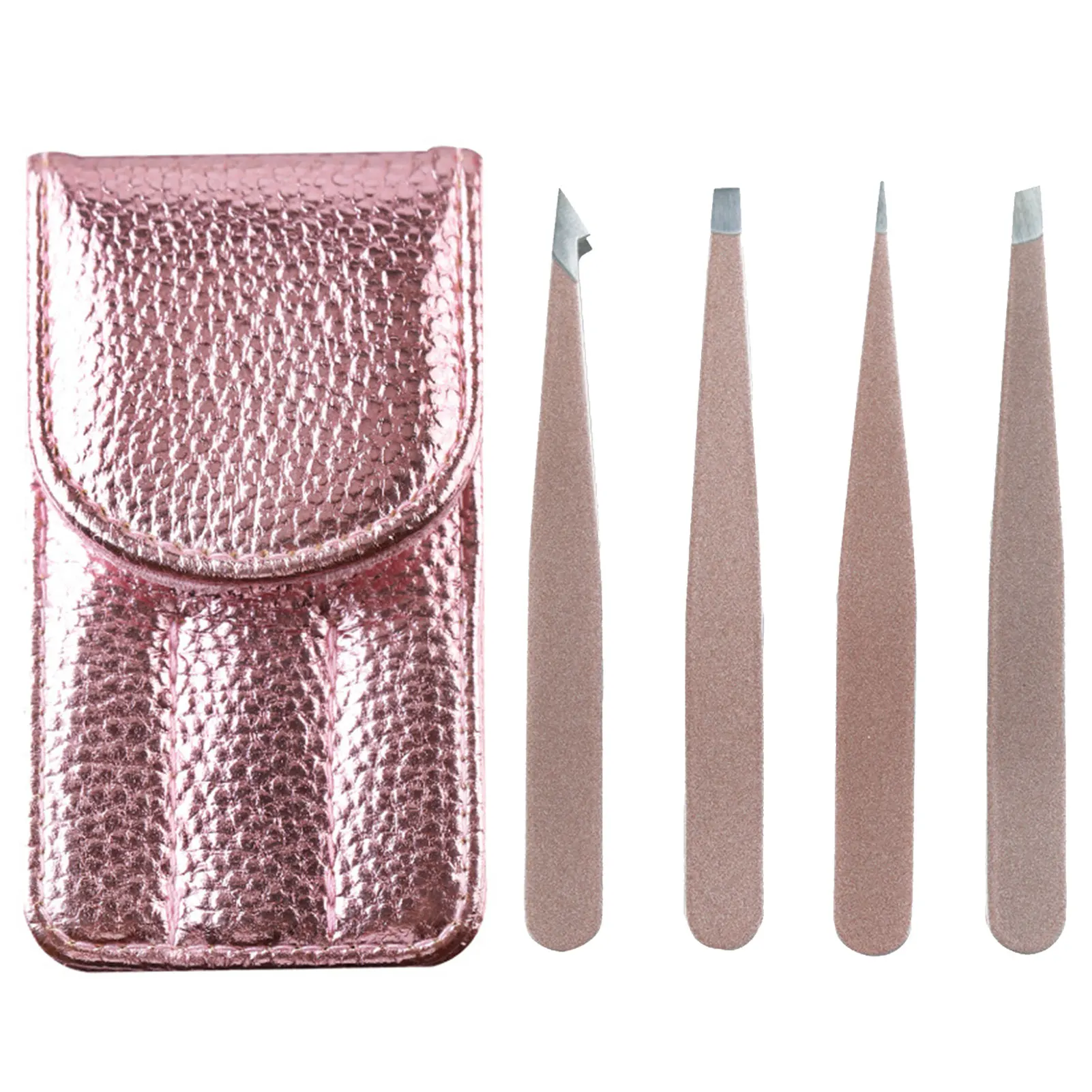 

4pcs Stainless Steel Eyebrow Tweezer Set Slant Tip Point Tip Flat Tip Rose Red Black Tweezers Hair Removal Tweezers With Case