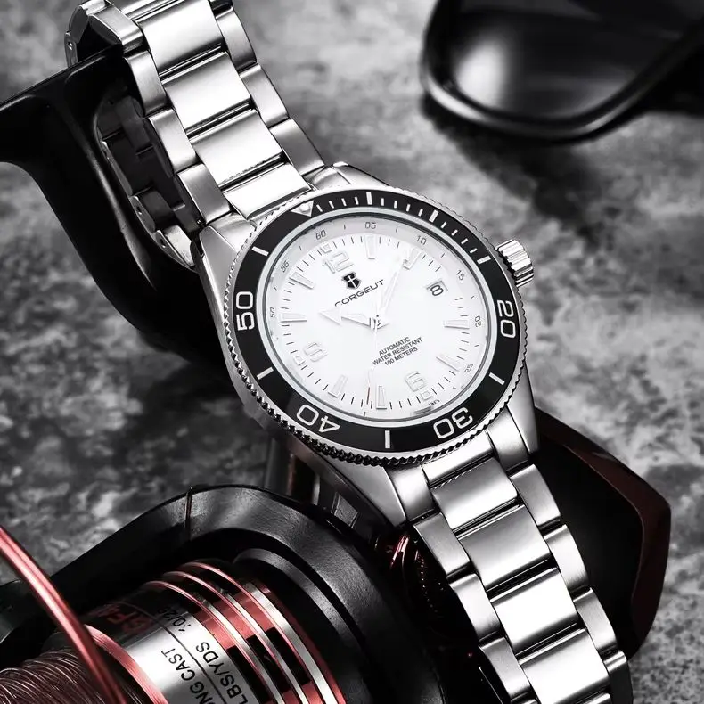Фото Мужские часы CORGEUT NH35 с керамическим безелем, сапфировым стеклом, светящимися метками, стальным корпусом, водонепроницаемостью до 200 м. №3