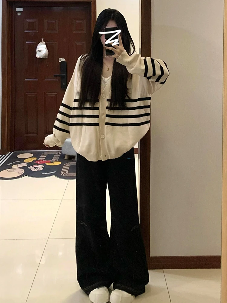 Полосатый свитер Idle Sle High Sense вязаный кардиган верхняя одежда женская осень и зима
