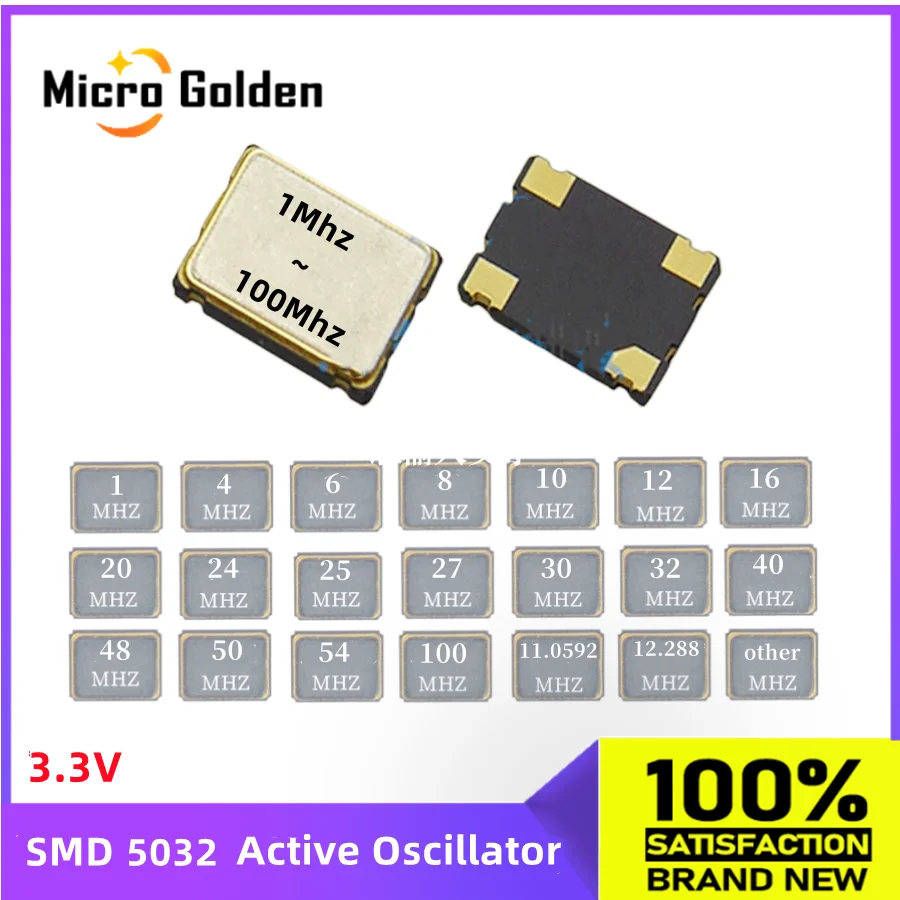 (5 шт.) 3,3 В SMD 5032 активный кварцевый генератор OSC 1 м 4 м 6 м 8 м 10 м 16 м 20 м 24 м 25 м 32 м 40 м 50 м 100 МГц 5*3,2 мм 4-контактный генератор