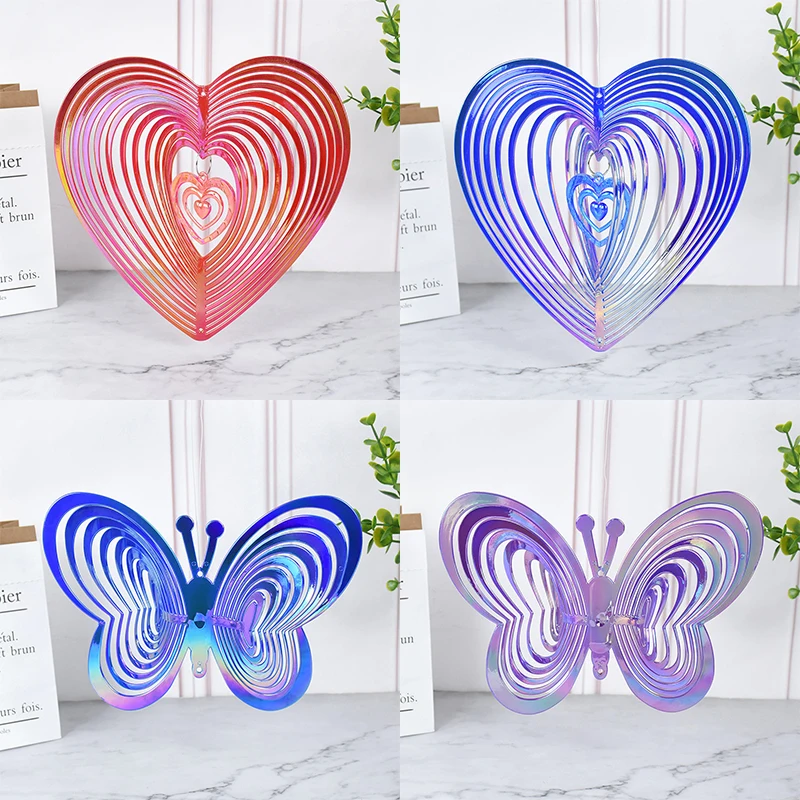 

Color Heart-Shaped Butterfly Bird Repellent Anti Bird Wind Chimes Reflective 3D Spiral Design Bird Drive Garden Decor Pinwheels