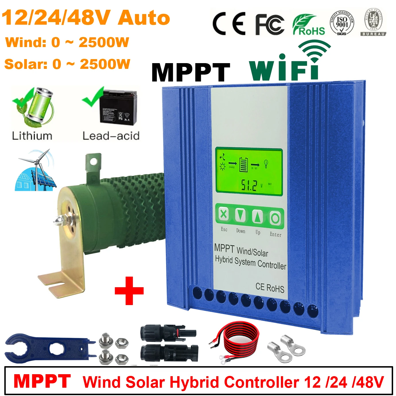 

big 5000W Wind Solar Hybrid Charge Controller, 12V 24V 48V AUTO Match, MPPT Charge for Solar Panel Wind Turbine, for Lithium Lea