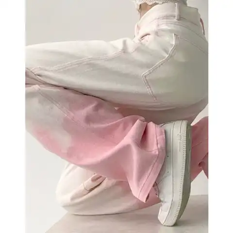 Pants for Women Spring New Gradient Straight Jeans Woman High Waist Loose Tie Dye Pink Pants Women's Jeans 2022 Trend