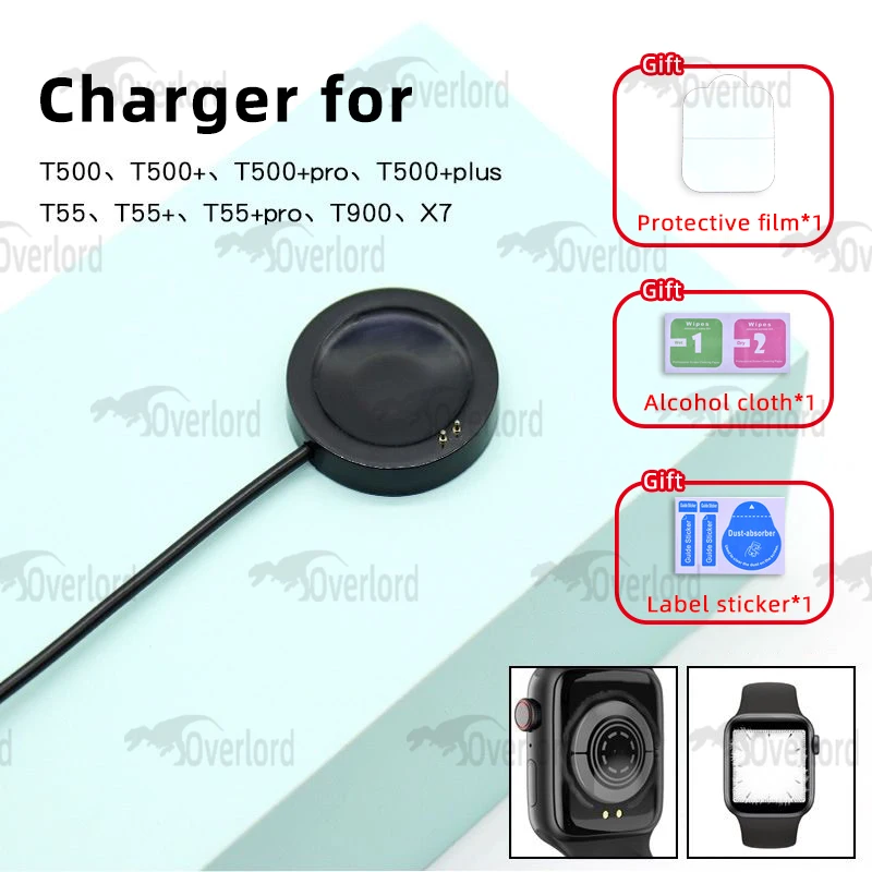 

Умные часы, USB-кабель для зарядки, шнур, док-станция, адаптер для зарядного устройства для T500/T500 + Plus/T500 + Pro/T900, магнитный кабель для зарядки, ак...