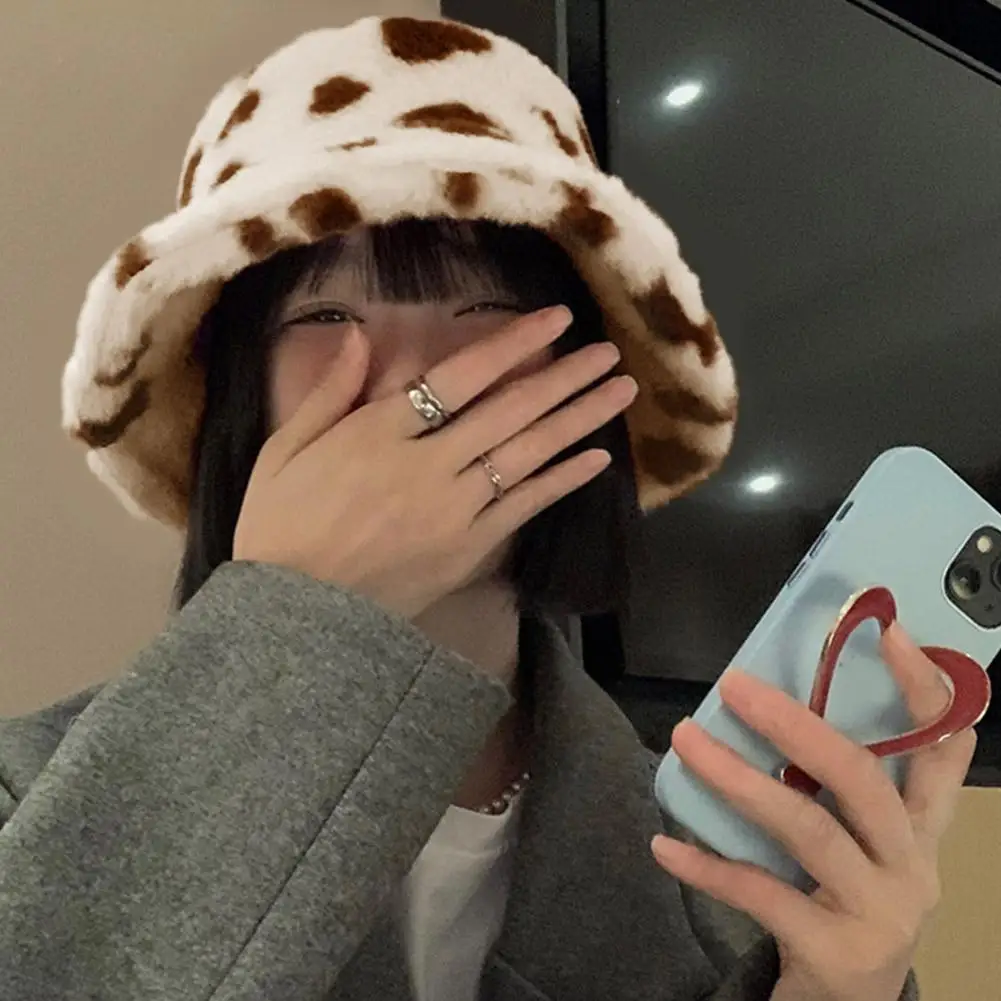 Женская корейская розовая шерстяная панама утолщенная теплая шляпа-ведро с