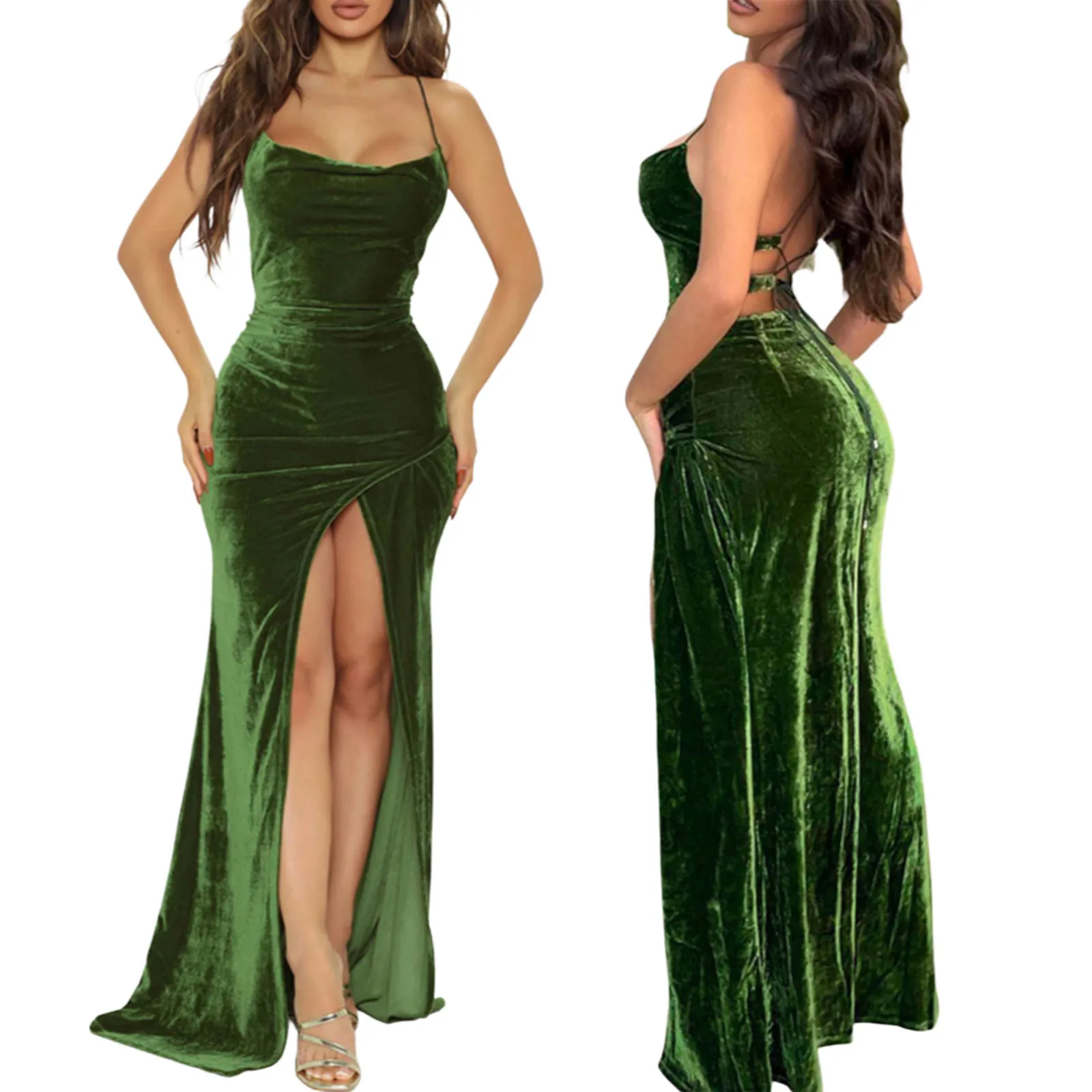 

Женское платье, однотонное длинное платье на бретелях-спагетти без рукавов, с открытой спиной и перекрестными завязками