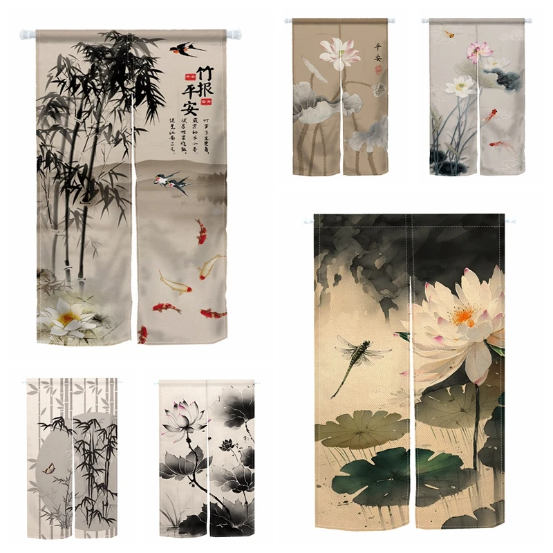 

Chinese Style Bamboo Lotus Door Curtain Partition Feng Shui Doorway Curtain Household Bedroom Kitchen Bathroom Curtain Noren