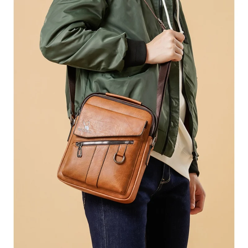 Vintage Leather Men's Crossbody Shoulder Bags Casual Man Travel Sling Messenger Bag Business Handbag  Male Tote Bag
