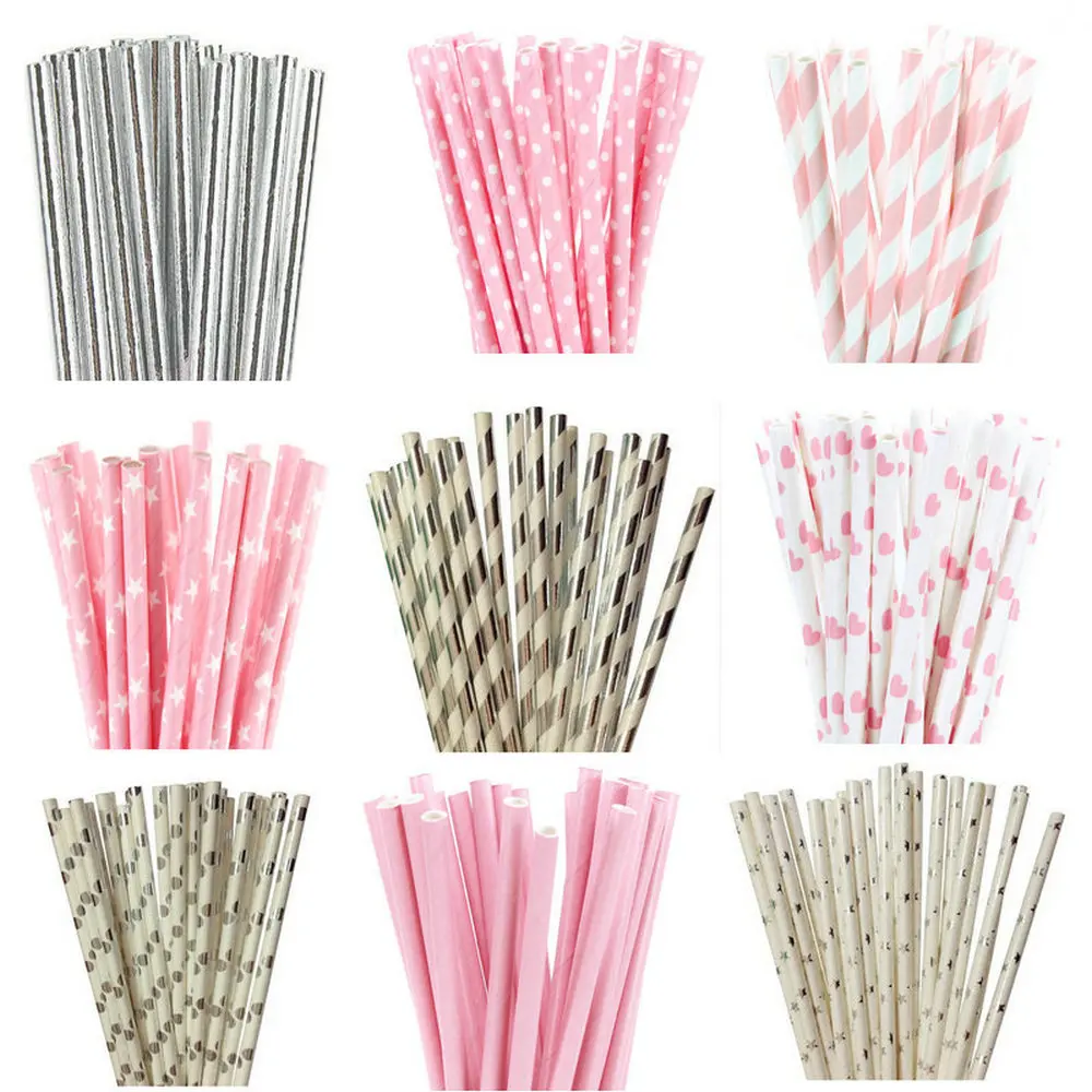 

25 шт. светильник из розовой фольги, серебряная бумага, соломинки для дня рождения, свадьбы, декоративные вечерние товары, экологичные соломи...