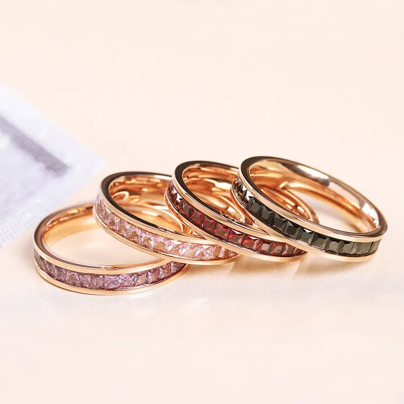 

New Fashion Simple Sky Star Ring Color Zircon Single Row Titanium Steel Index Finger Ring Female
