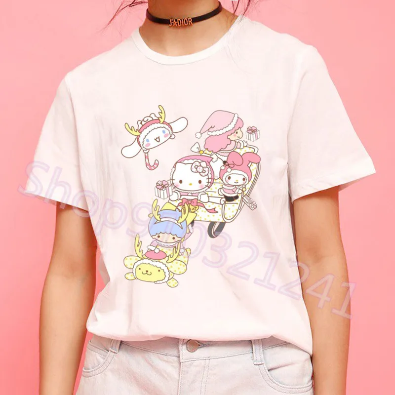 Милый топ Друзья Cinnamoroll футболки с рисунком Pochacoo футболка принтом С Рождеством