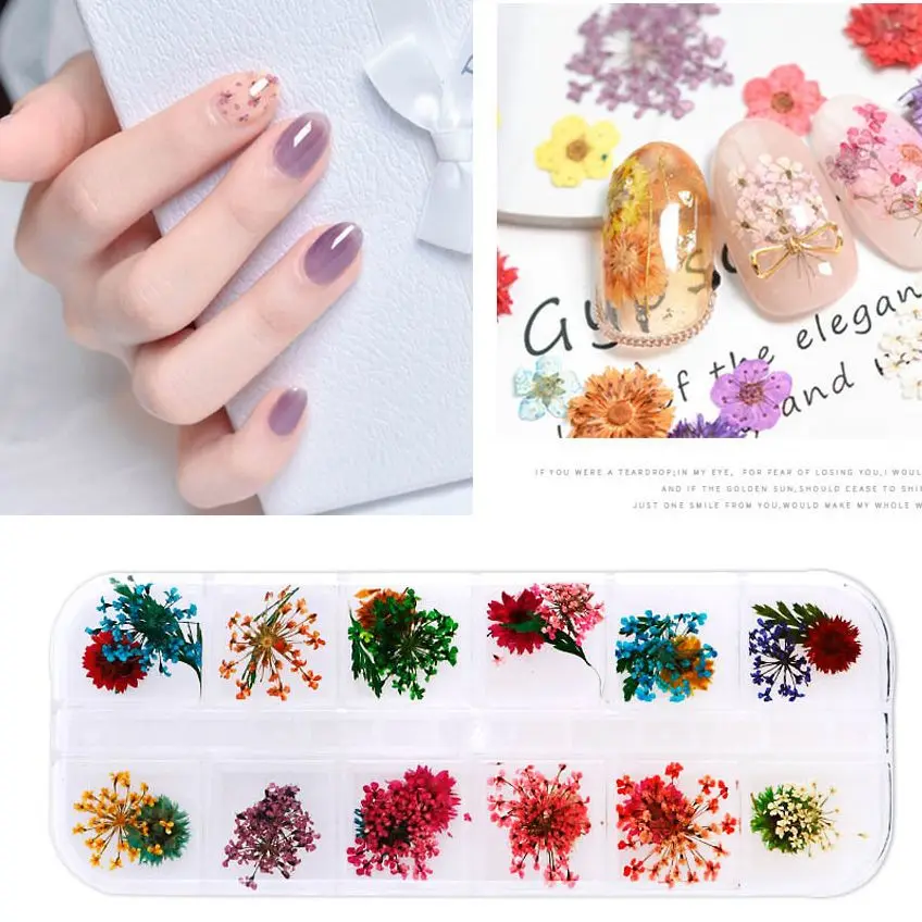 Набор сушеных цветов 300 дизайн ногтей Смешанная форма 3D сушеный цветок яркий