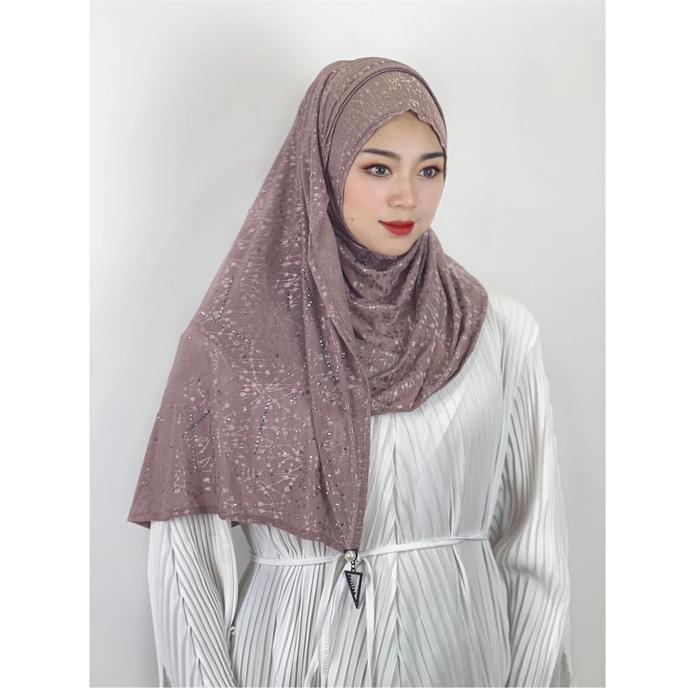 Горячий алмазный мусульманский женский мгновенный хиджаб длинный шарф с обручем