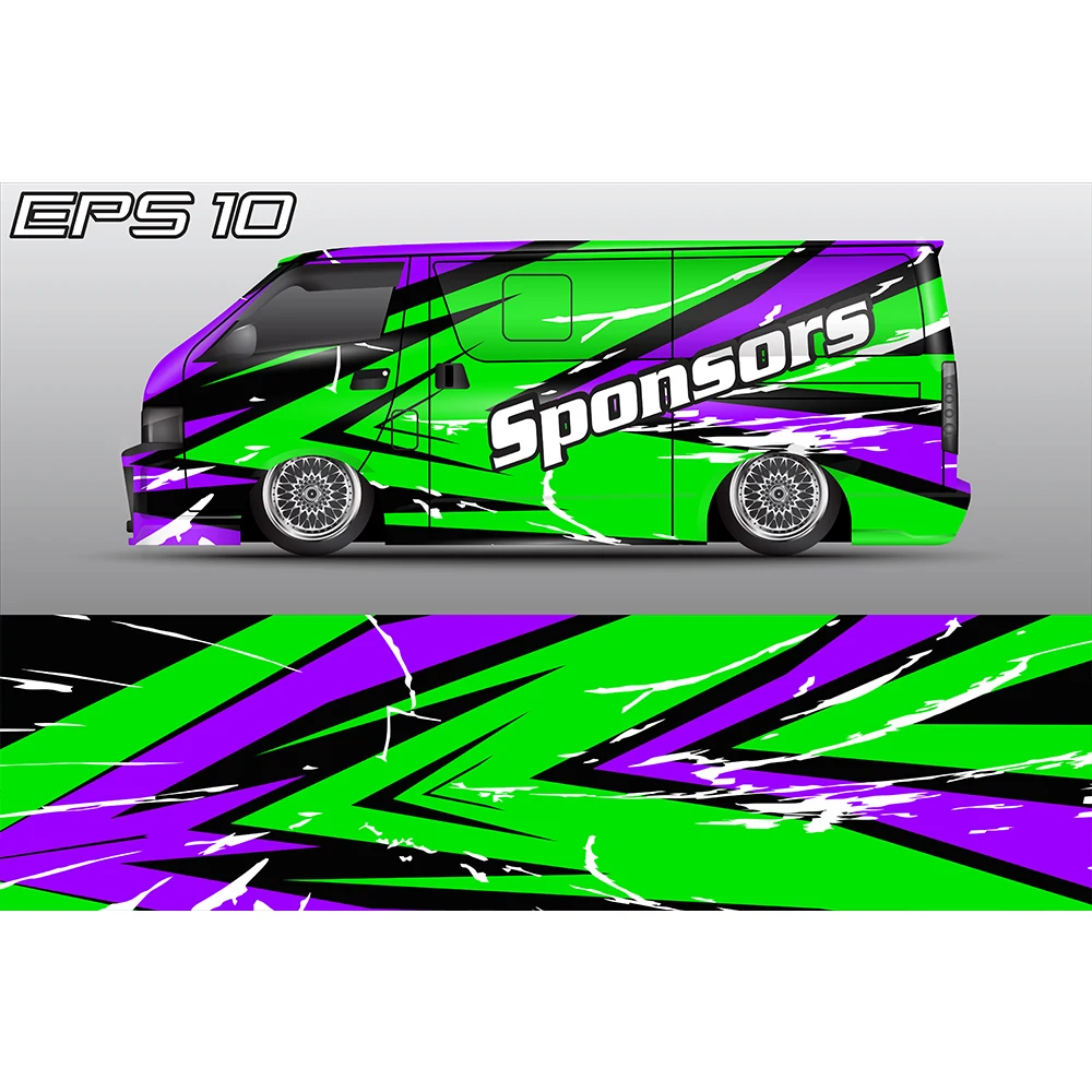 Черно-фиолетовый красочный полноразмерный гоночный RV графические наклейки