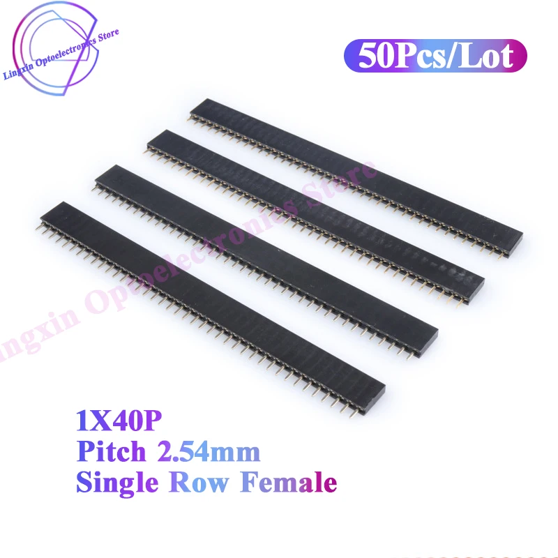 

50pcs 2.54mm Pitch Single Row Female 2x40P PCB socket Board Pin Header Connector Strip Pinheader For Arduino