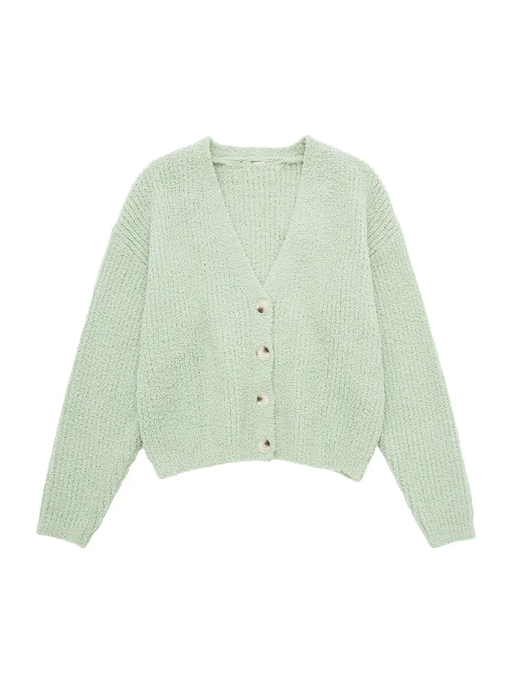 

Кардиганы женская одежда 2022 v образный вырез на пуговицах пушистый вязаный свитер кардиган осень зима с длинным рукавом однотонный повседневный кардиган