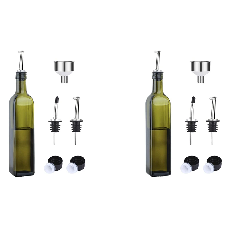 

2X стеклянная бутылка для оливкового масла-500 мл бутылка для зеленого масла и уксуса с насадкой и воронкой-графин для оливкового масла