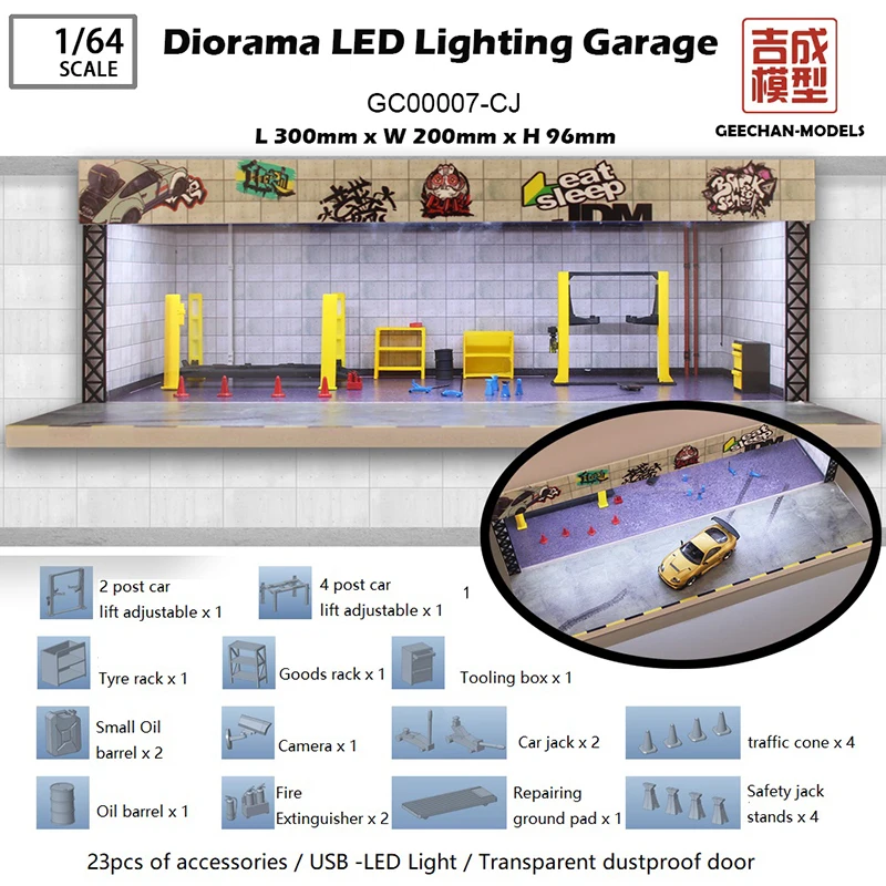 

GEECHAN Assemble Diorama 1:64 Model Car Assembly LED Lighting Garage Display Vehicle Parking Lot Collection - GC00007