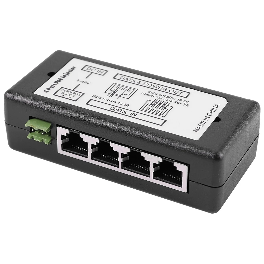 Фото 2X 4-портовый PoE-инжектор, адаптер питания PoE, источник питания Ethernet, контакт 4,5(+)/7,8(-), вход DC12V-DC48V для IP-камер №2