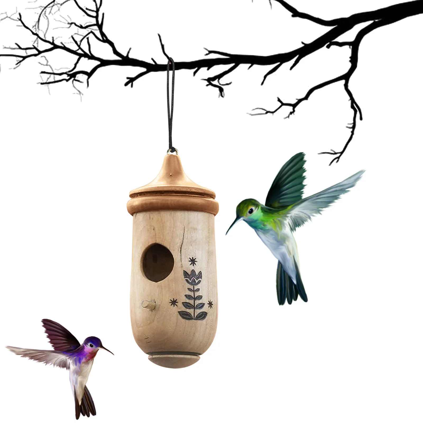 Fashion Outside Wooden Hummingbird House Hanging Swing Hummingbird for Wren Swallow Sparrow Houses Hummingbird