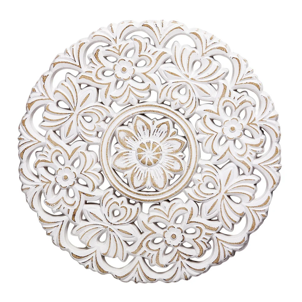 

Wallflower Wood Medallion Decor Mandala Farmhouse Plaque Flowers Panel Geometric Carved Hanging Decoration Sculptures Wooden