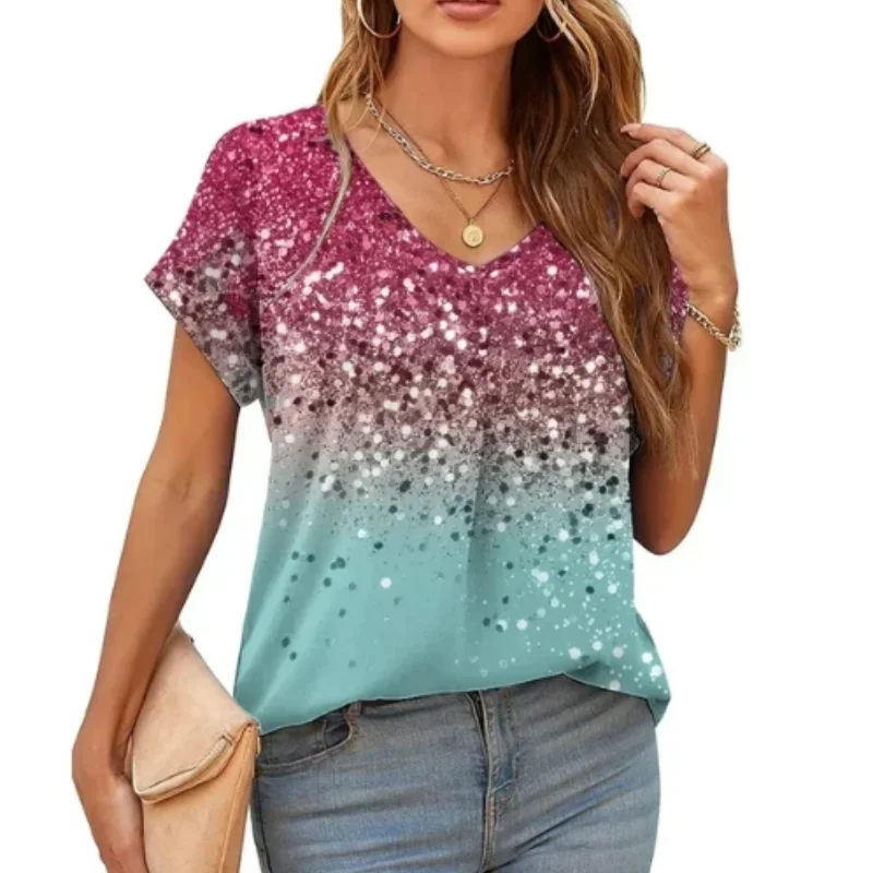 Футболка женская с V-образным вырезом Модный повседневный Свободный Топ объемным