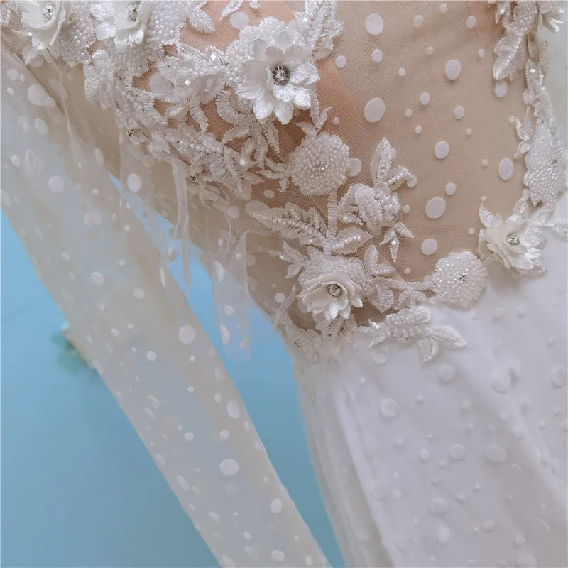 UMK Sexy Illusion Bohemia Wedding Dress Long Sleeve Dot Tulle Appliques Beading Beach Bridal Gowns | Свадьбы и торжества