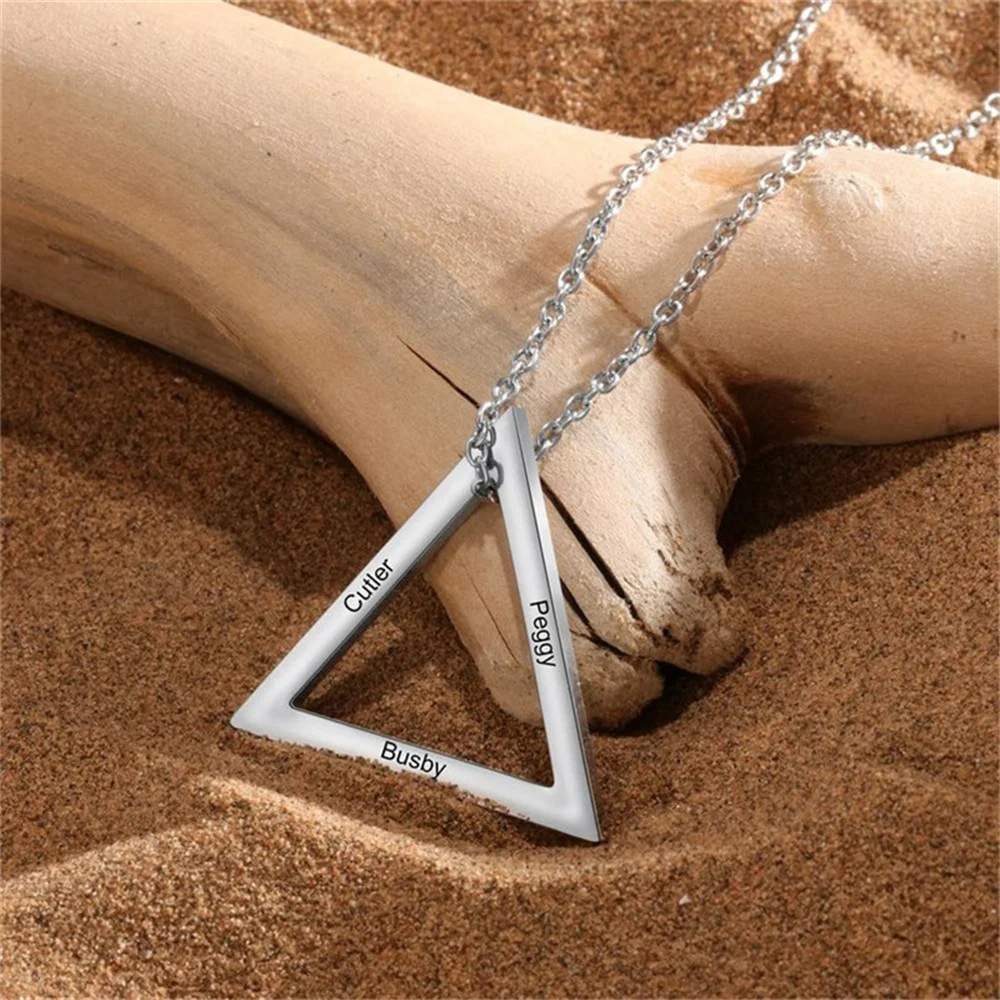 Couples Custom Necklace Stainless Steel Triangle Pendant Personalized Carved Name Necklace Jewelry Gift For Home Customization