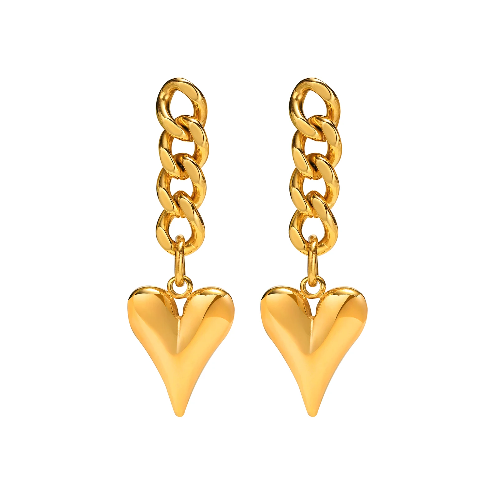 

Chic Heart Drop Earrings for Women,Gold Color Cuban Chain with Heart Charm, Dainty Girls Street Ear Clip Jewelry