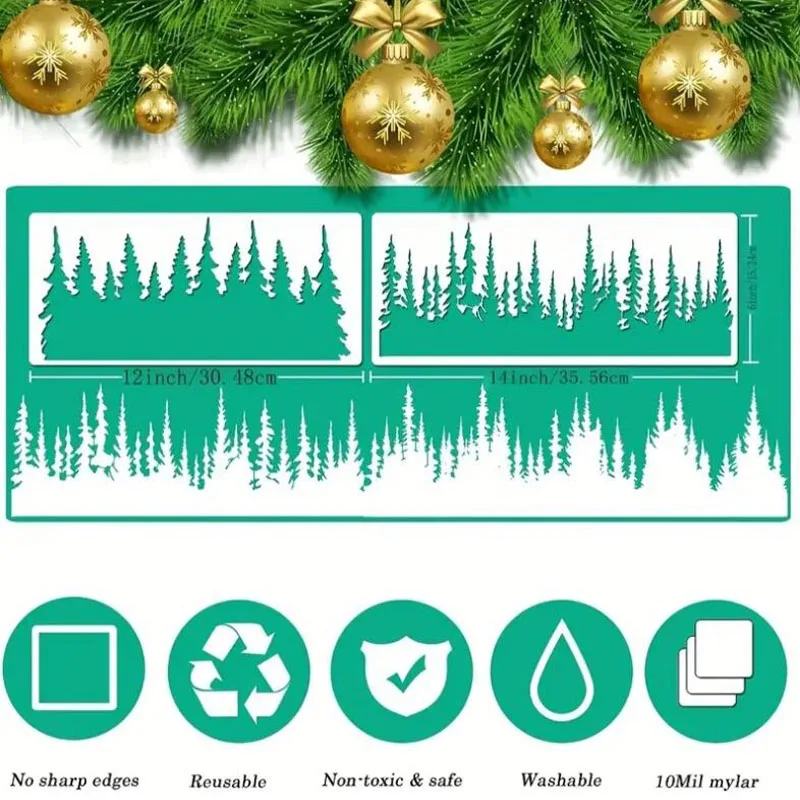 Трафареты зеленого соснового леса для самостоятельной покраски стен