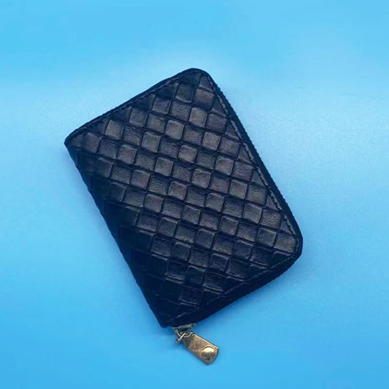 

Fine Woven Leather Wallet Man's Business Card Holder Multi-function Coin Purse Multi-card ID Card Holder Zipper Bag Drop ship