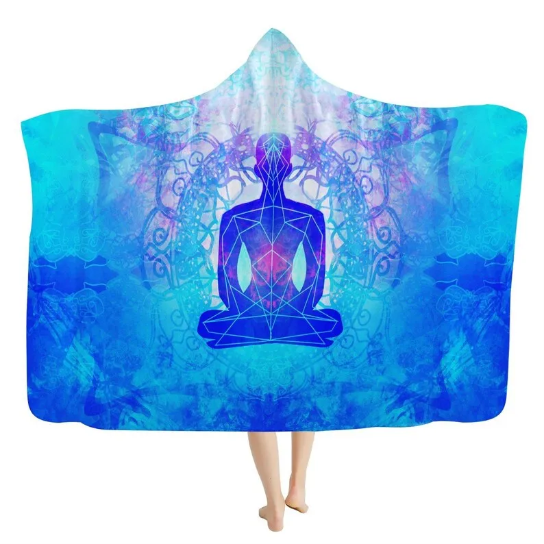 

Meditation Lotus Pose Hooded Blanket - Meditate Spiritual Higher Consciousness Throw Blanket, Chakra, Sherpa Fleece, Comfort Bla