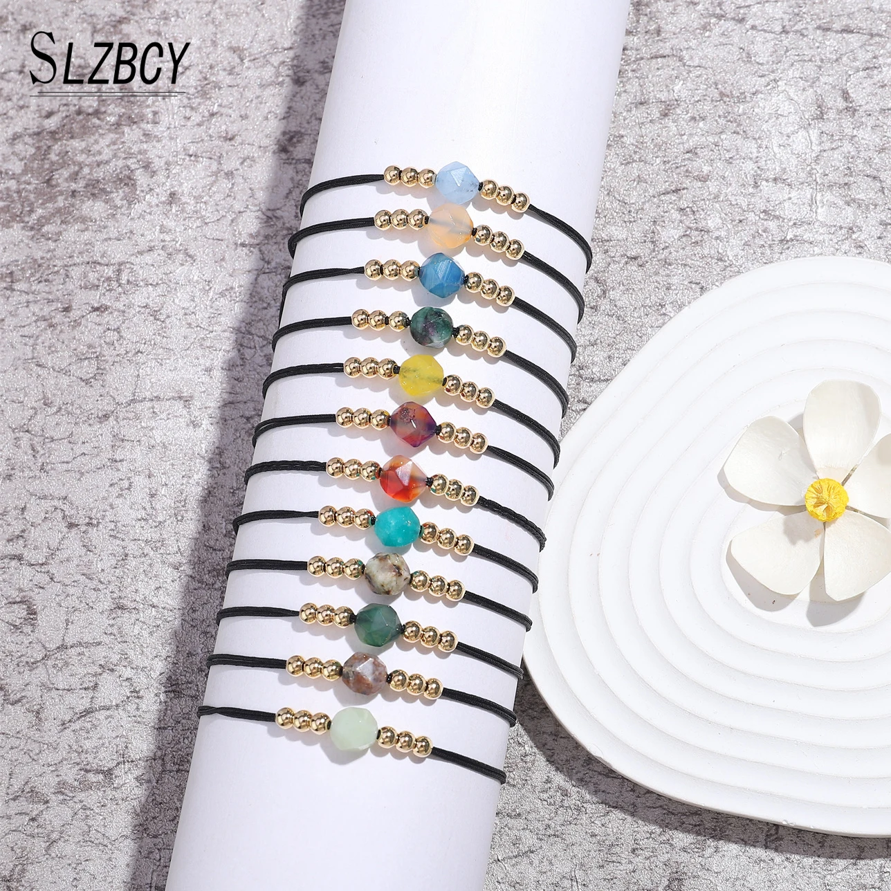 

12pcs Simple Design Natural Stone Cutting Pendent Bracelets For Women Girls Handmade Woven Rope Chain Wristband Pulseras Bangles