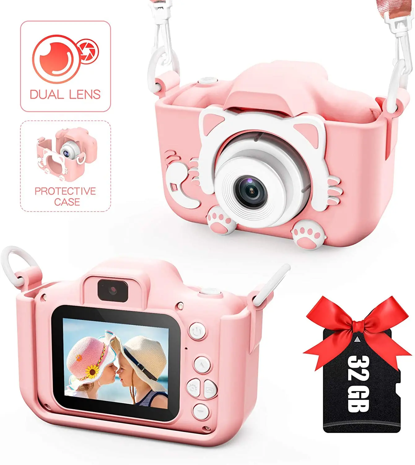 

Kids Selfie Digital Camera Birthday Toy Gift with 1080P Video 32GB Card For 3-12 Year old Child Gift