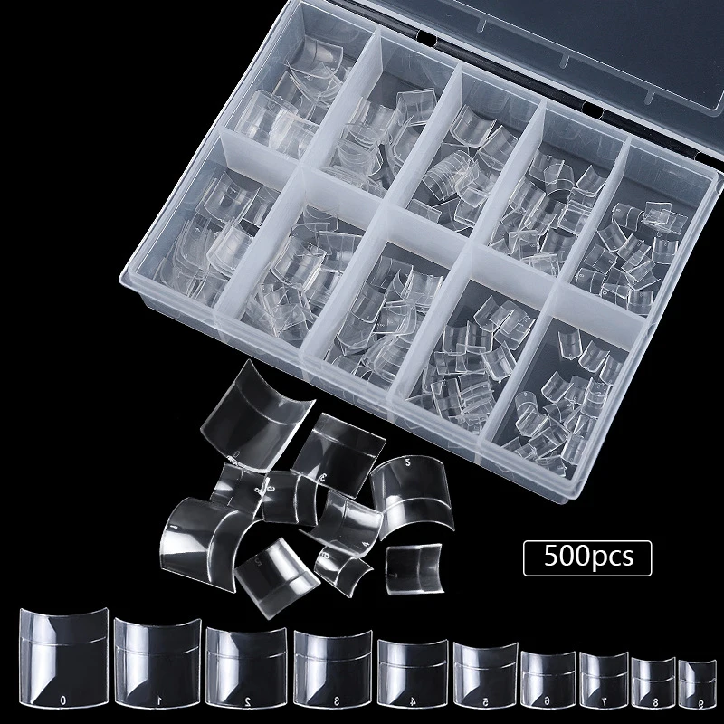 

500pcs/Box Acrylic French Short Square Clear Nail Tips Press On Half Cover Fake Capsules For Decorating Nails Art Maincure