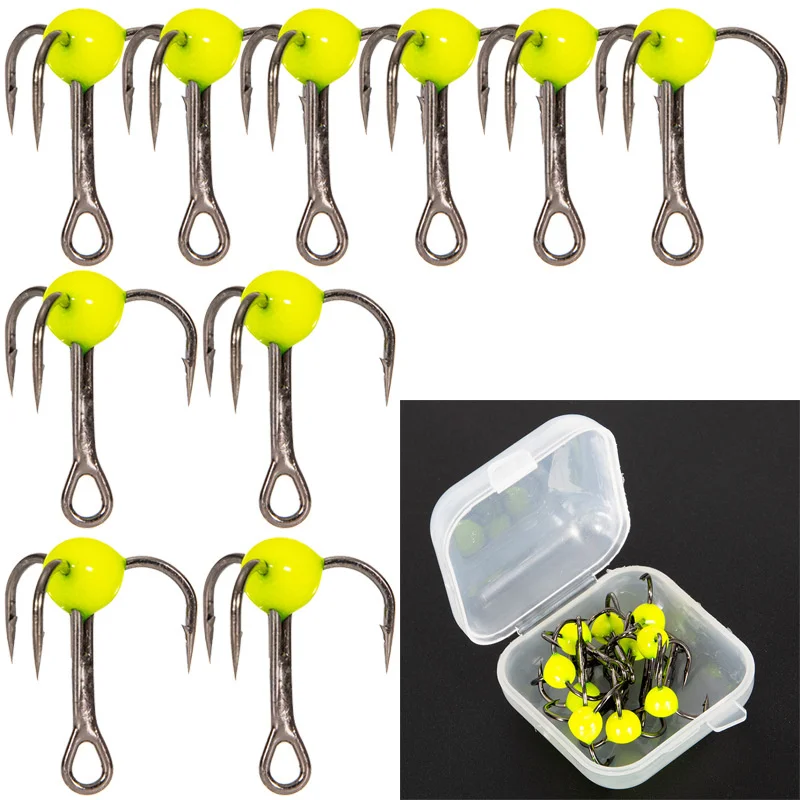 

10pcs Winter Ice Fishing Hooks With Barbs Three-jaw Hook High Carbon Steel Tackle Tools Carbon Steel Sinking Bait 6# 8# 10#