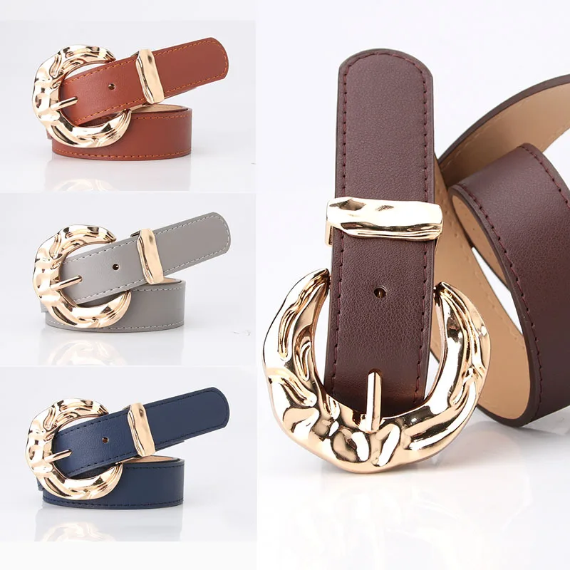 

Leather Belts for Women Fashion Jeans Classic Retro Simple Round Buckle Female Pin New Denim Dress Sword Goth Luxury Belt