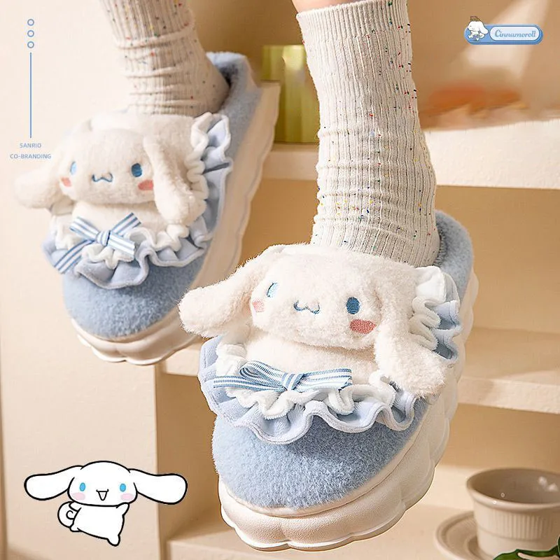 

Lovely Sanrio Characters Cartoon Slippers Hello Kitty My Melody Kuromi Cinnamoroll Indoor Fleeced Warm Plush Slipper