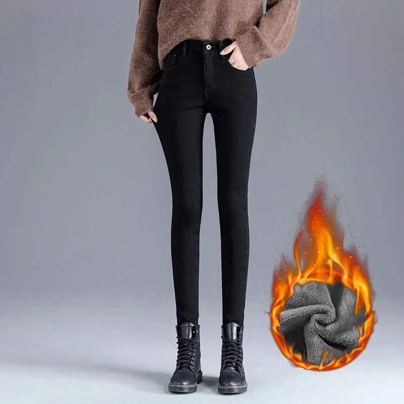 Женские джинсы с высокой талией новинка 2022 Зимние флисовые теплые брюки-карандаш