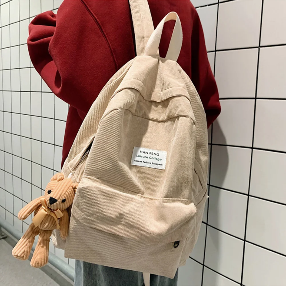 Retro Women's Backpack Solid Color Striped Corduroy Student School Bag School Leisure Travel Fashion Large Capacity Backpack