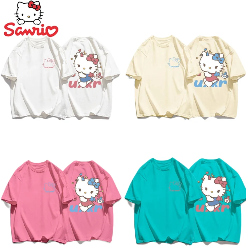 

Kawaii Sanrios Hellokittys Cotton Children's Short-sleeved Skin-friendly Anime Cute Cartoon T-shirt Casual All-match Summer New