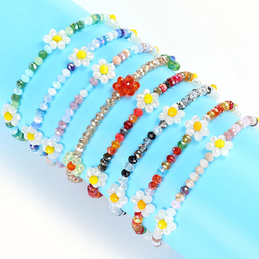 

Cute Daisy Flower Colorful Crystal Beaded Bracelets For Women Fashion Bohemian Lovely Flower Stretch Bracelet Party Gift Jewelry