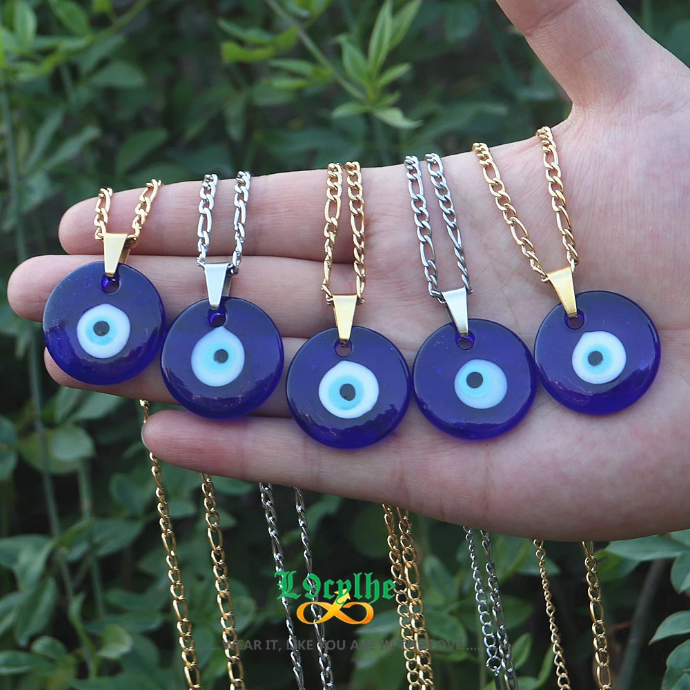 

10 шт. античный 30 мм подвеска с глубоким морским голубым сглаза ожерелье турецкий голубой глаз чокер из нержавеющей стали плетеная цепь ювелирные изделия в подарок