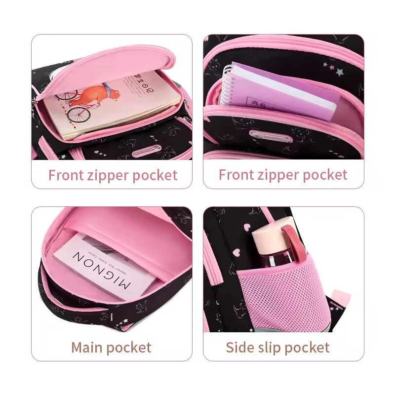 Высококачественные сумки AOK для начальной школы девочек черная мультяшная сумка