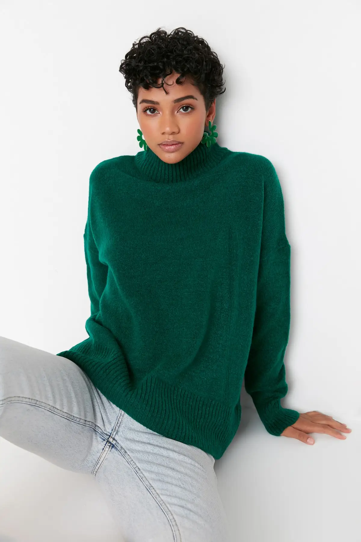 Women's Sweater Top Emerald Green Super Oversize Knitwear Sweater