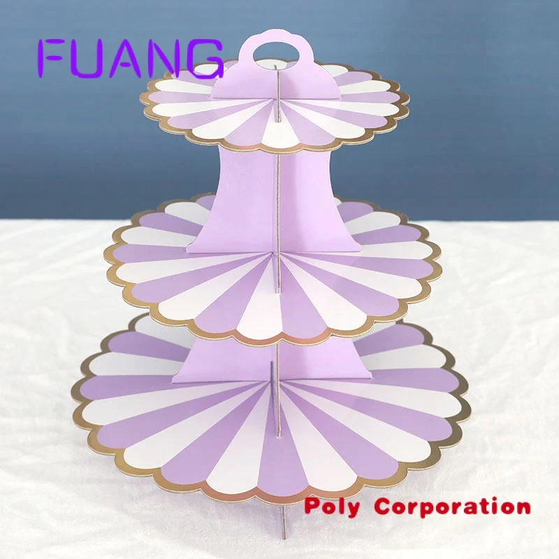 Celebraiton  3 Layer diverse Size Cake Stands Disposable round purple Paper Cake Stand Tools